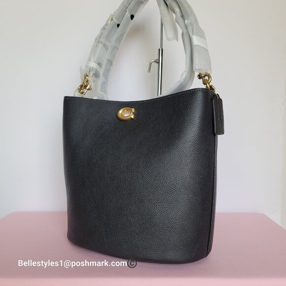 COACH Willow Polished Pebbled Leather Bucket Shoulder Bag- Black ⭐ - Picture 4 of 16